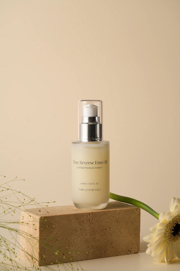 Recommended nightly application of 1-2 drops of Time Reverse Emu Oil onto face after cleansing for optimal, deep overnight skin rejuvenation benefits.